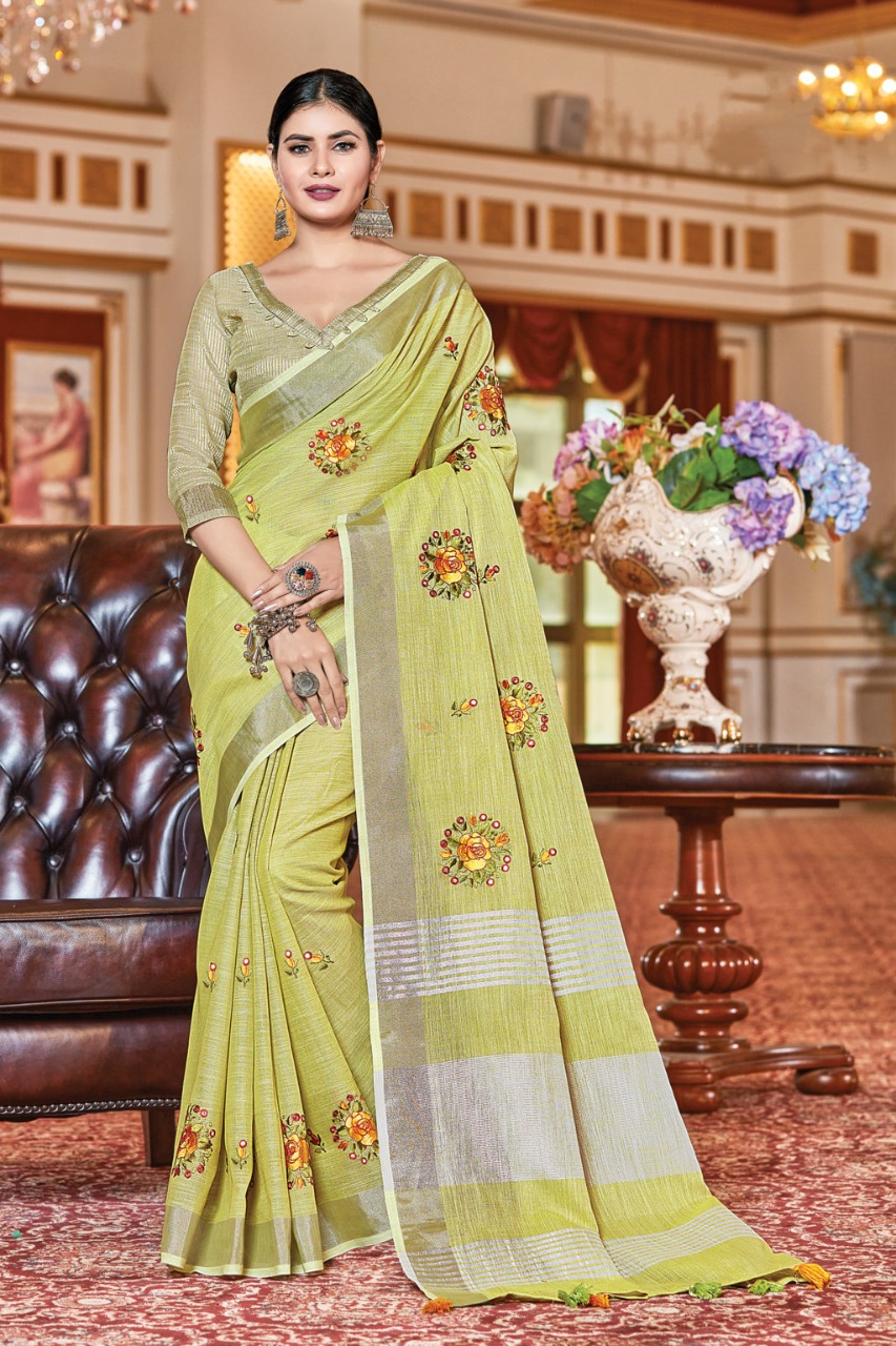 sangam print sarnaya linen elegant saree catalog