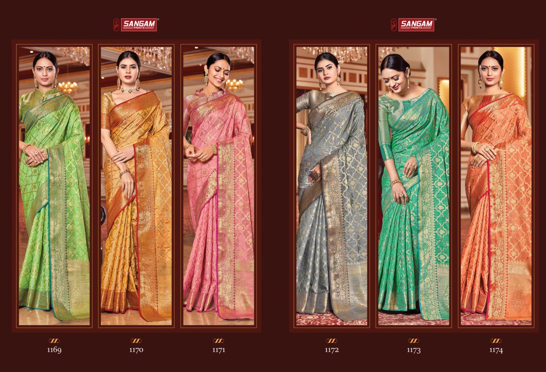 sangam print sazavat silk regal look saree catalog