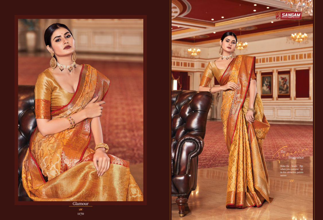 sangam print sazavat silk regal look saree catalog