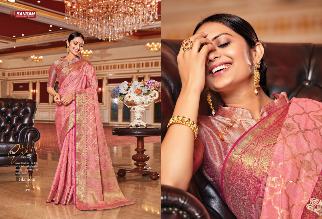 sangam print sazavat silk regal look saree catalog