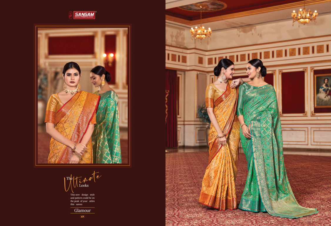 sangam print sazavat silk regal look saree catalog