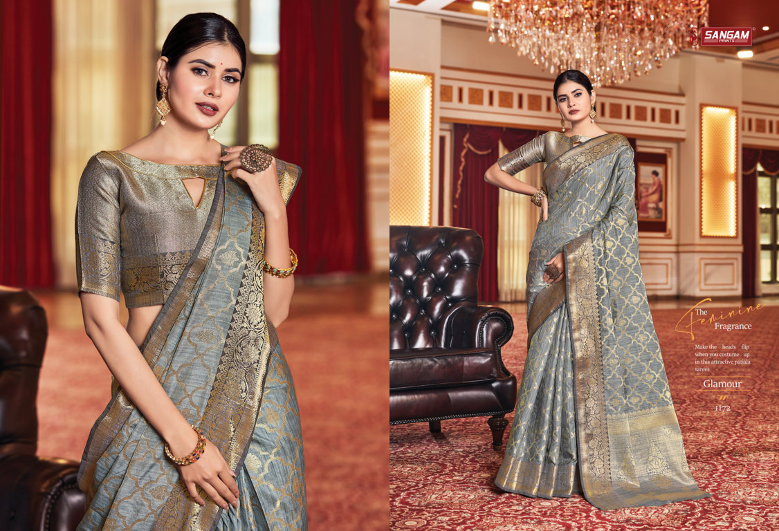 sangam print sazavat silk regal look saree catalog