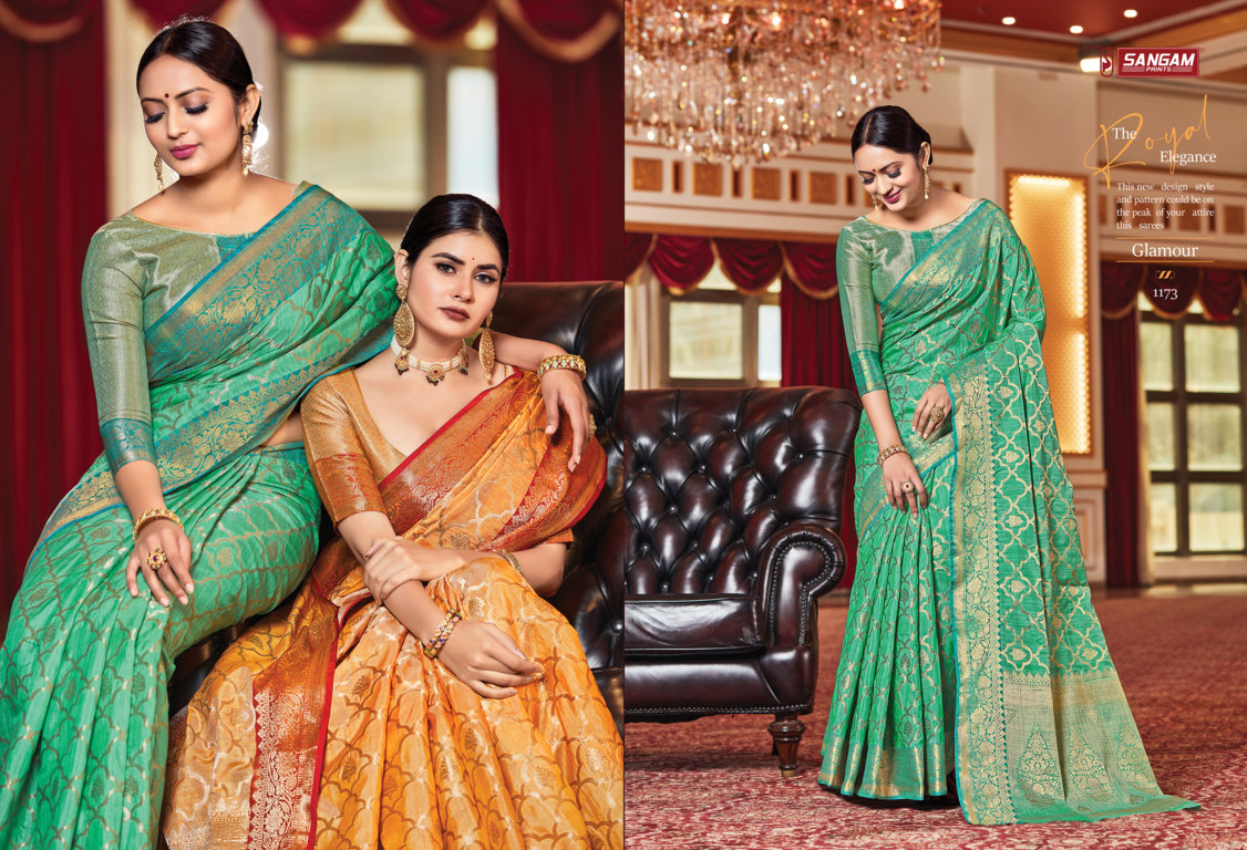 sangam print sazavat silk regal look saree catalog