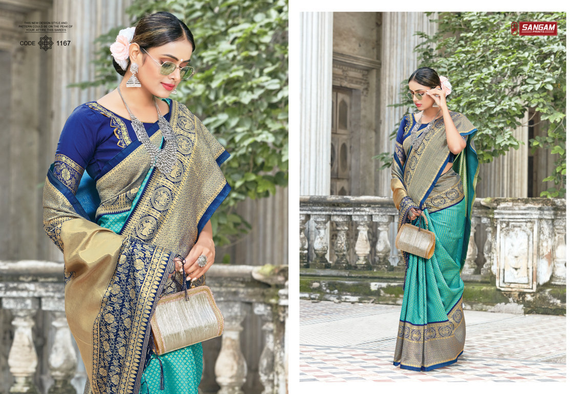 sangam print trisha silk catchy look saree catalog