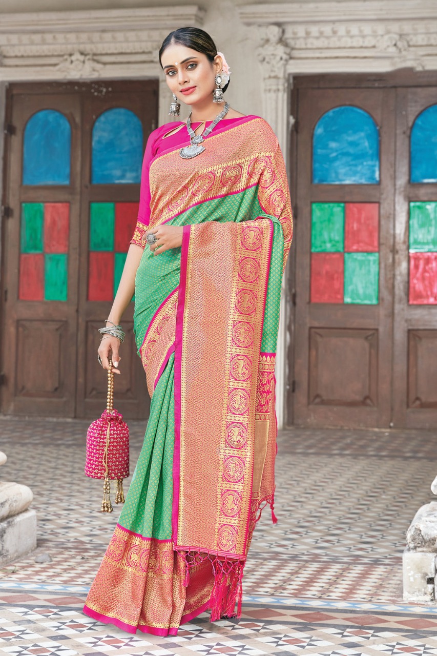 sangam print trisha silk catchy look saree catalog