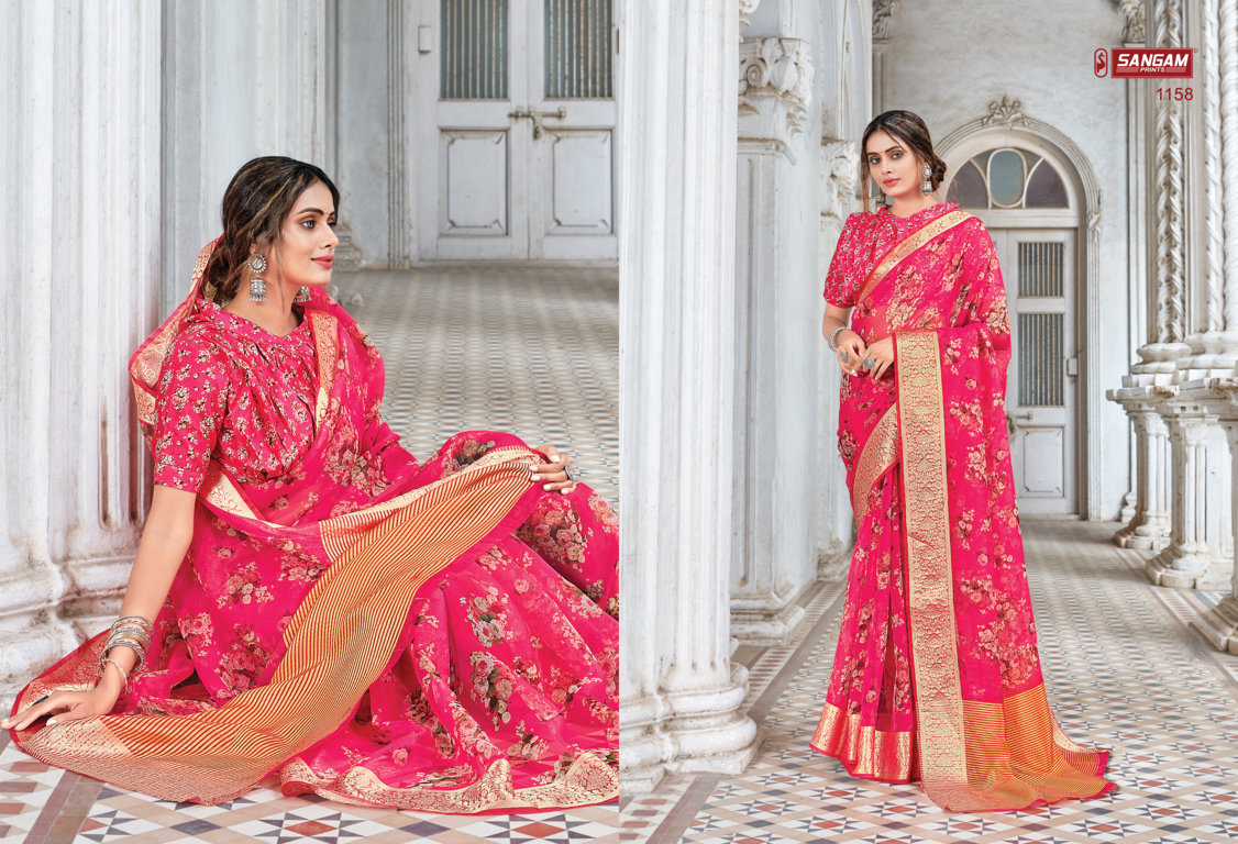 sangam prints angel organza regal look saree catalog