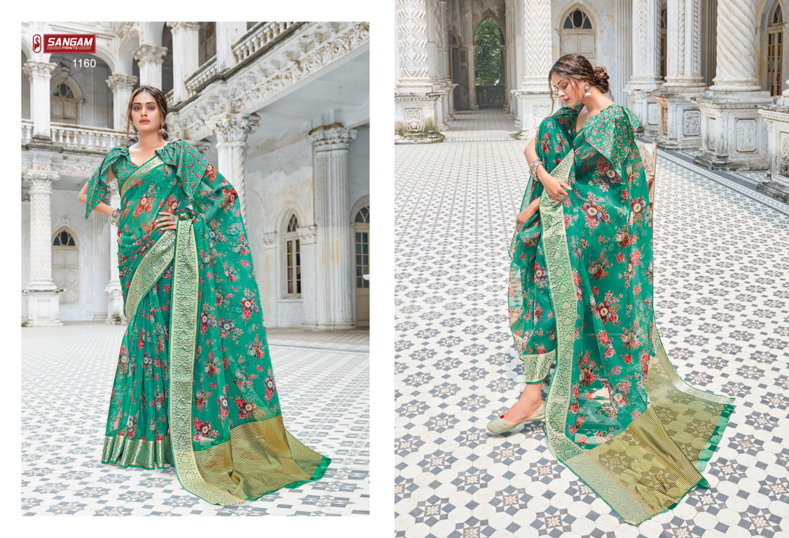 sangam prints angel organza regal look saree catalog