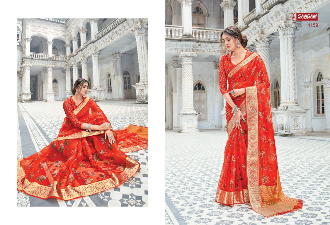 sangam prints angel organza regal look saree catalog