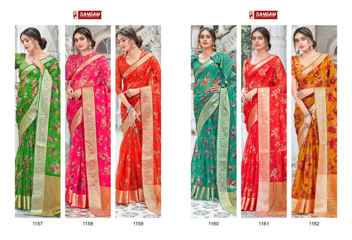 sangam prints angel organza regal look saree catalog