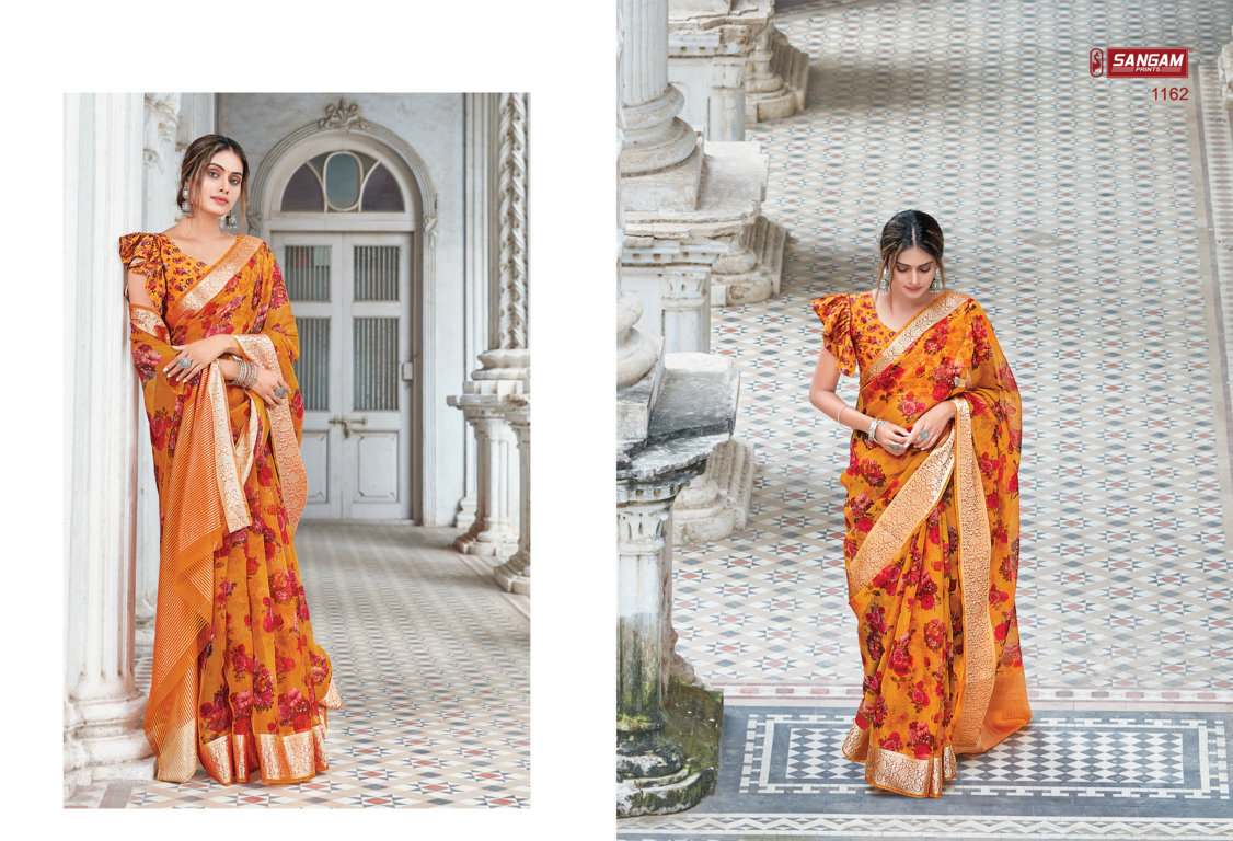 sangam prints angel organza regal look saree catalog