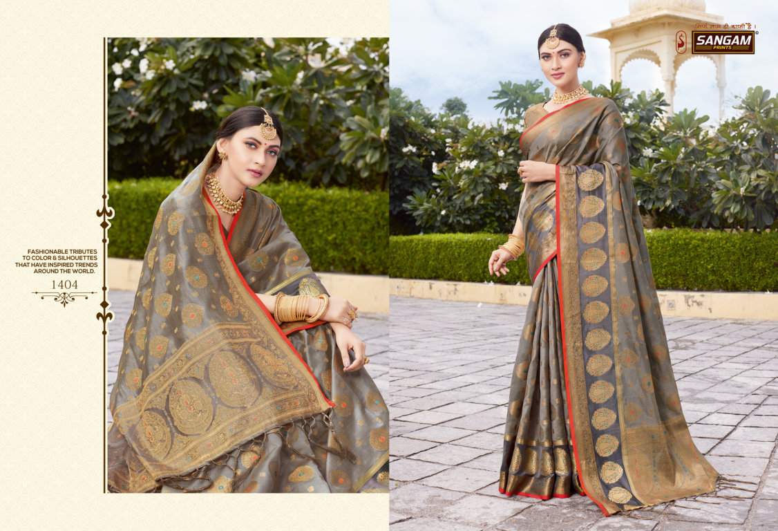 sangam prints bhavika organza regal look saree catalog