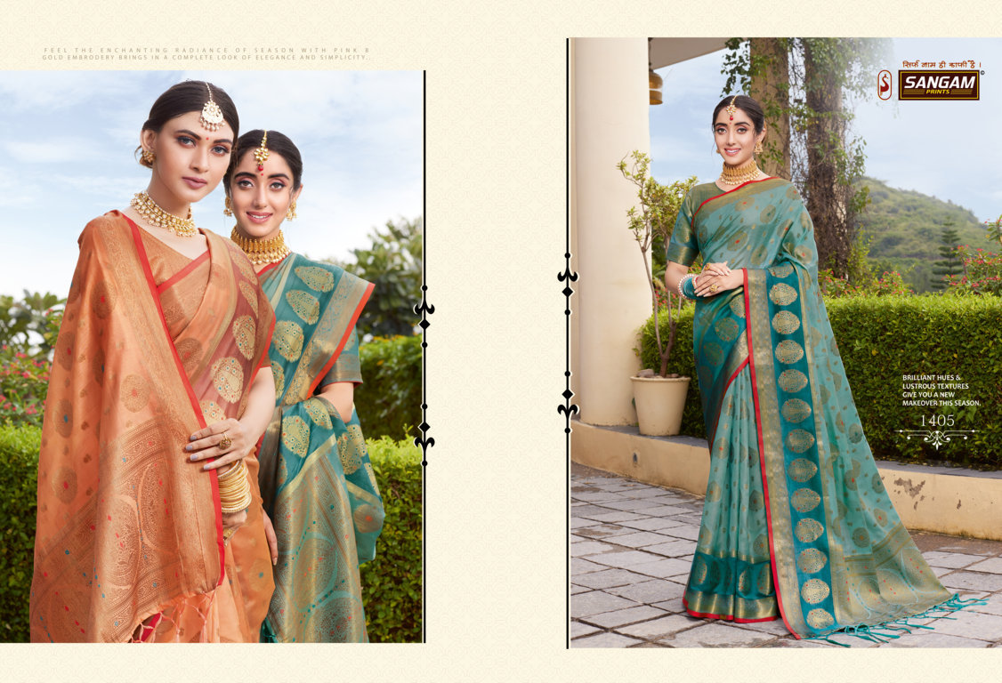 sangam prints bhavika organza regal look saree catalog