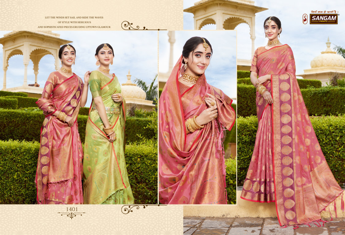 sangam prints bhavika organza regal look saree catalog