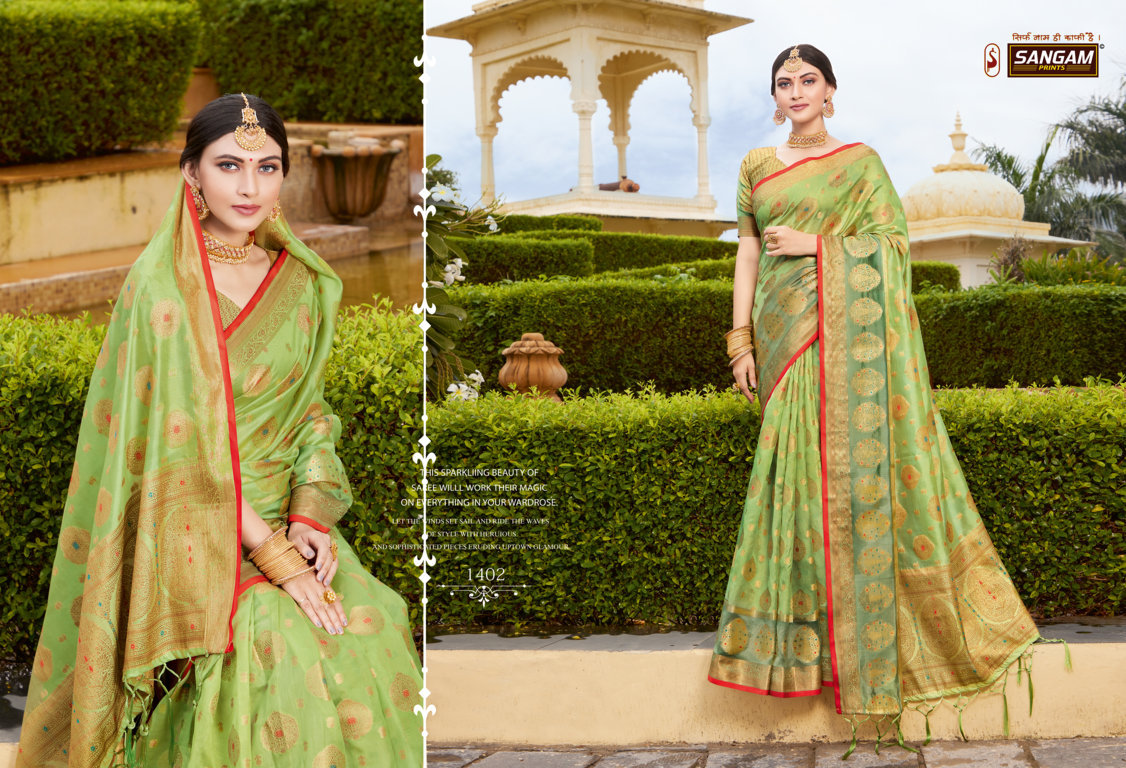 sangam prints bhavika organza regal look saree catalog