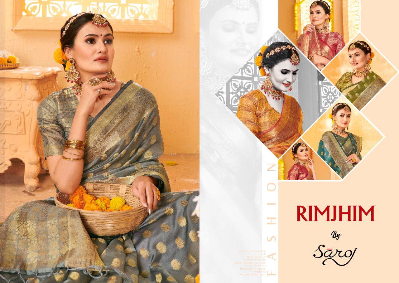 saroj rimjhim organza decent look saree catalog