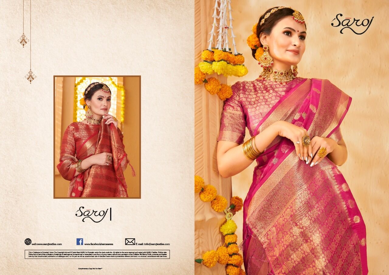 saroj rimjhim organza decent look saree catalog