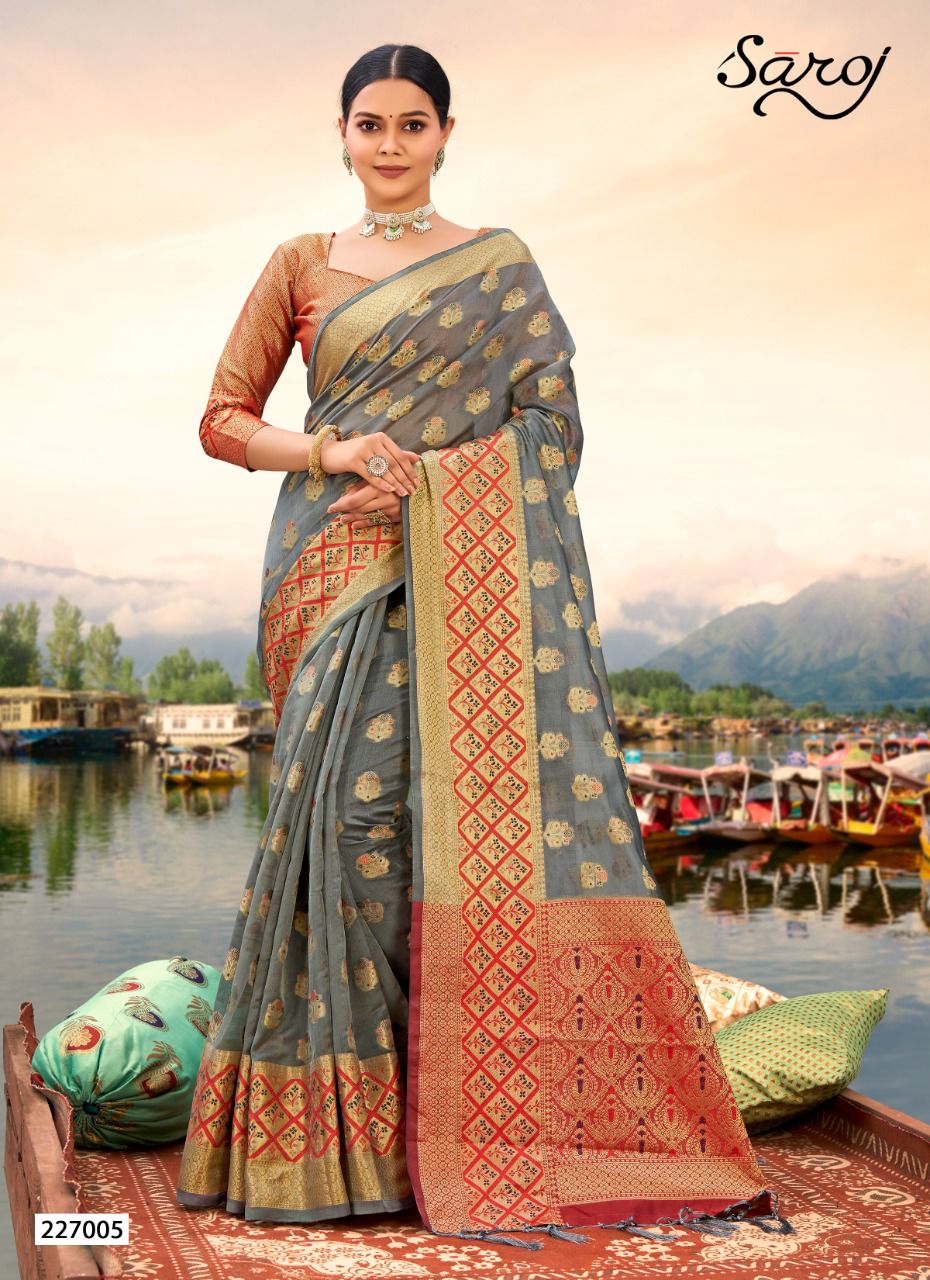 saroj riti rivvaz organza catchy look saree catalog