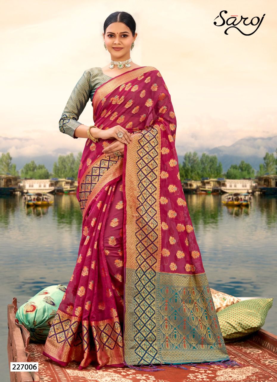 saroj riti rivvaz organza catchy look saree catalog