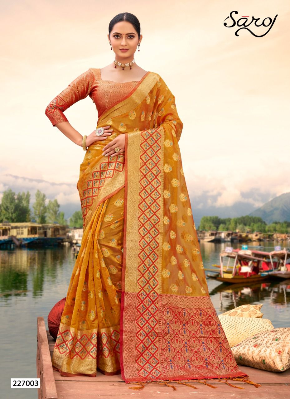 saroj riti rivvaz organza catchy look saree catalog