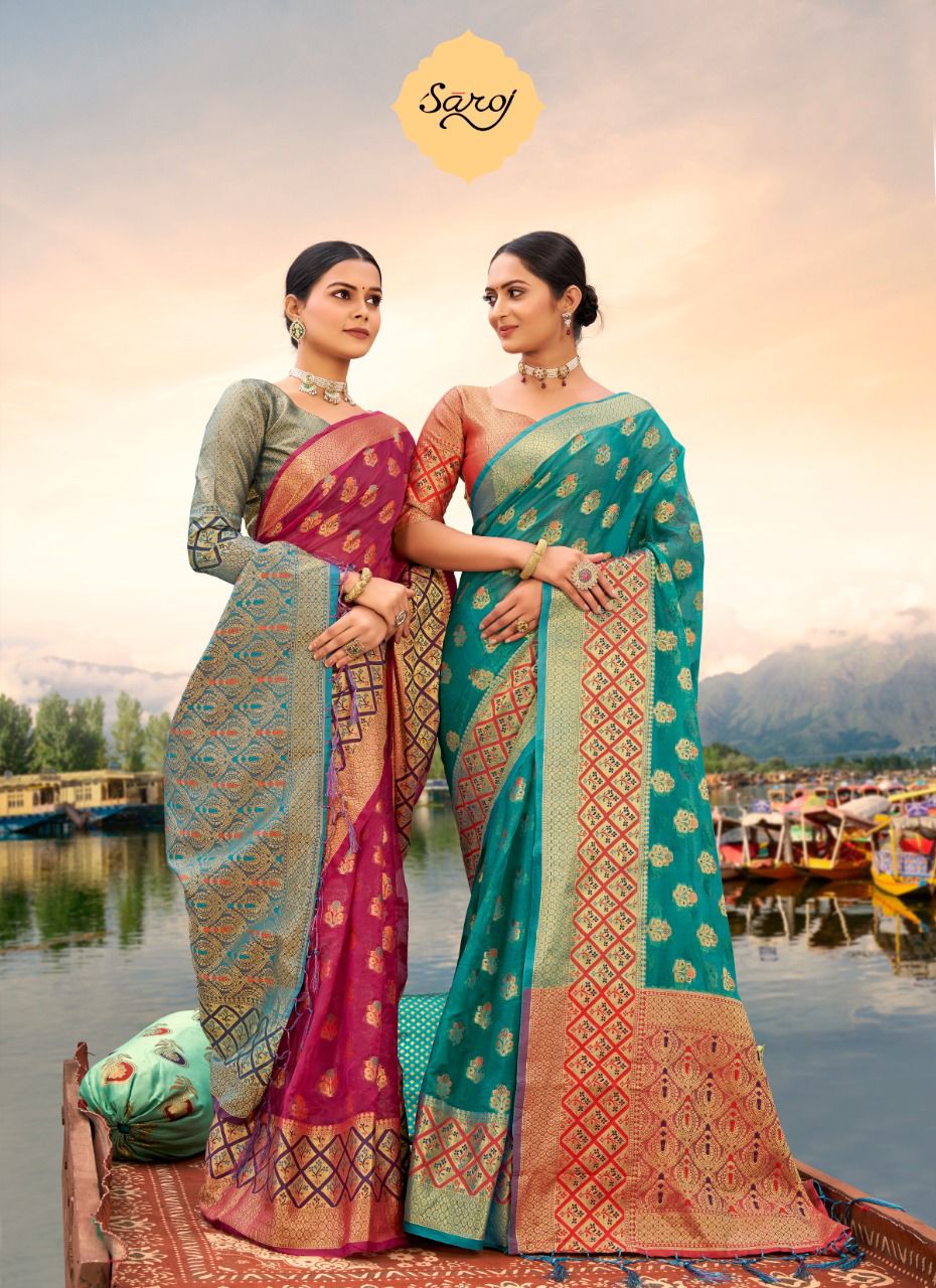 saroj riti rivvaz organza catchy look saree catalog