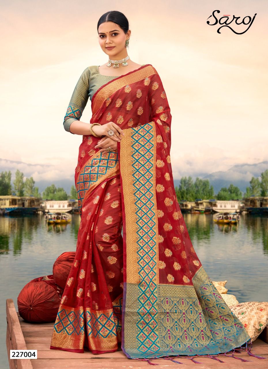 saroj riti rivvaz organza catchy look saree catalog