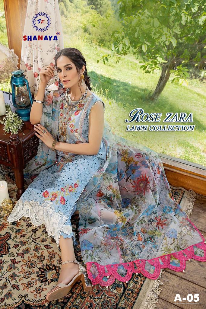 shanaya fashion rose zara lawn collction d no a 05 cotton authentic fabric salwar suit singal