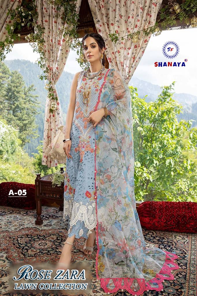 shanaya fashion rose zara lawn collction d no a 05 cotton authentic fabric salwar suit singal