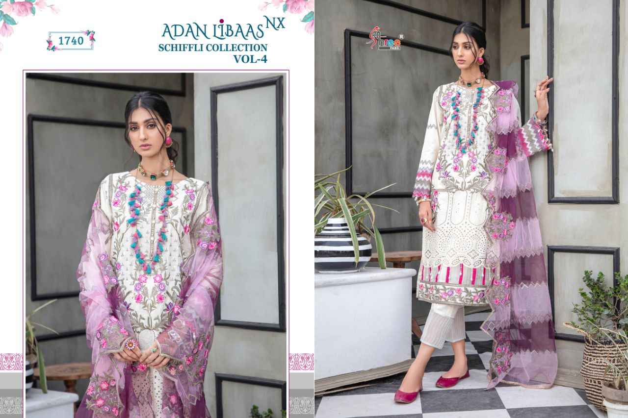 shree fab adan libaas schiffli collection vol 4 nx lawn cotton attrective print salwar suit singal