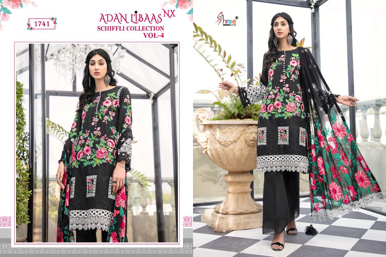 shree fab adan libaas schiffli collection vol 4 nx lawn cotton attrective print salwar suit singal