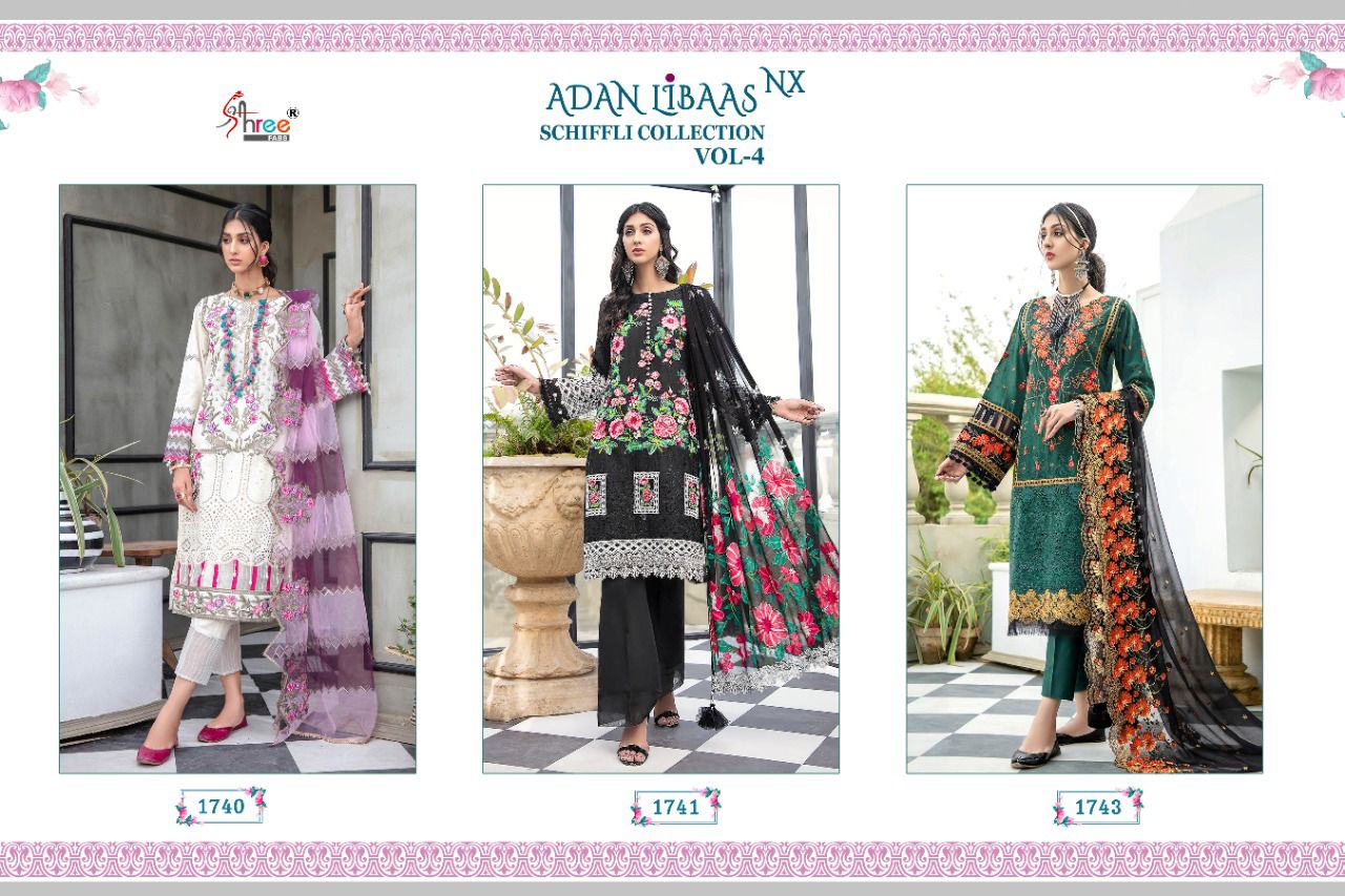 shree fab adan libaas schiffli collection vol 4 nx lawn cotton attrective print salwar suit singal