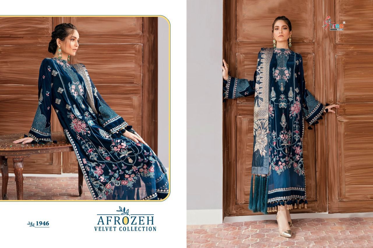 shree fab afrozeh velvet cottection velvet gordeous look salwar suit catalog