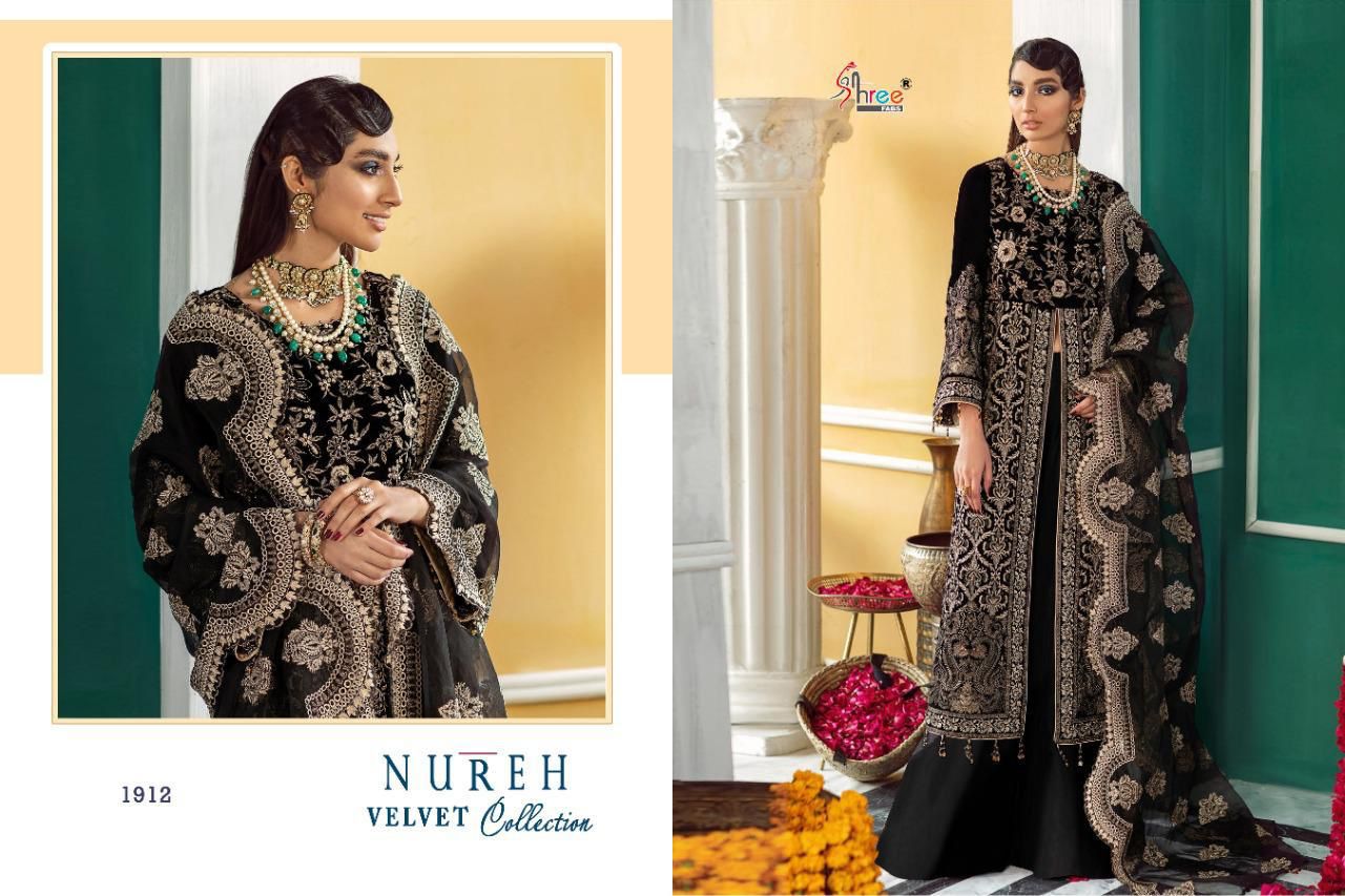 shree fab nureh velvet collection velvet graceful look salwar suit catalog