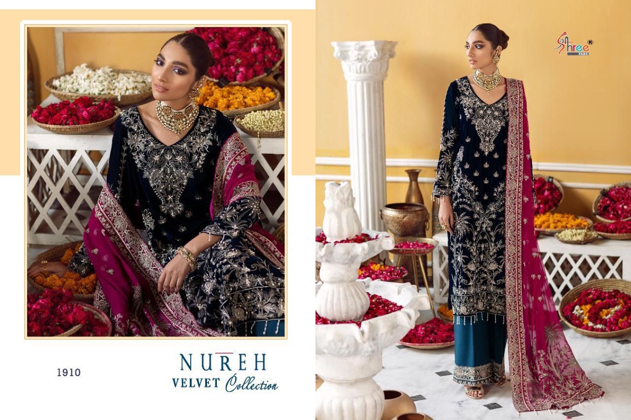 shree fab nureh velvet collection velvet graceful look salwar suit catalog