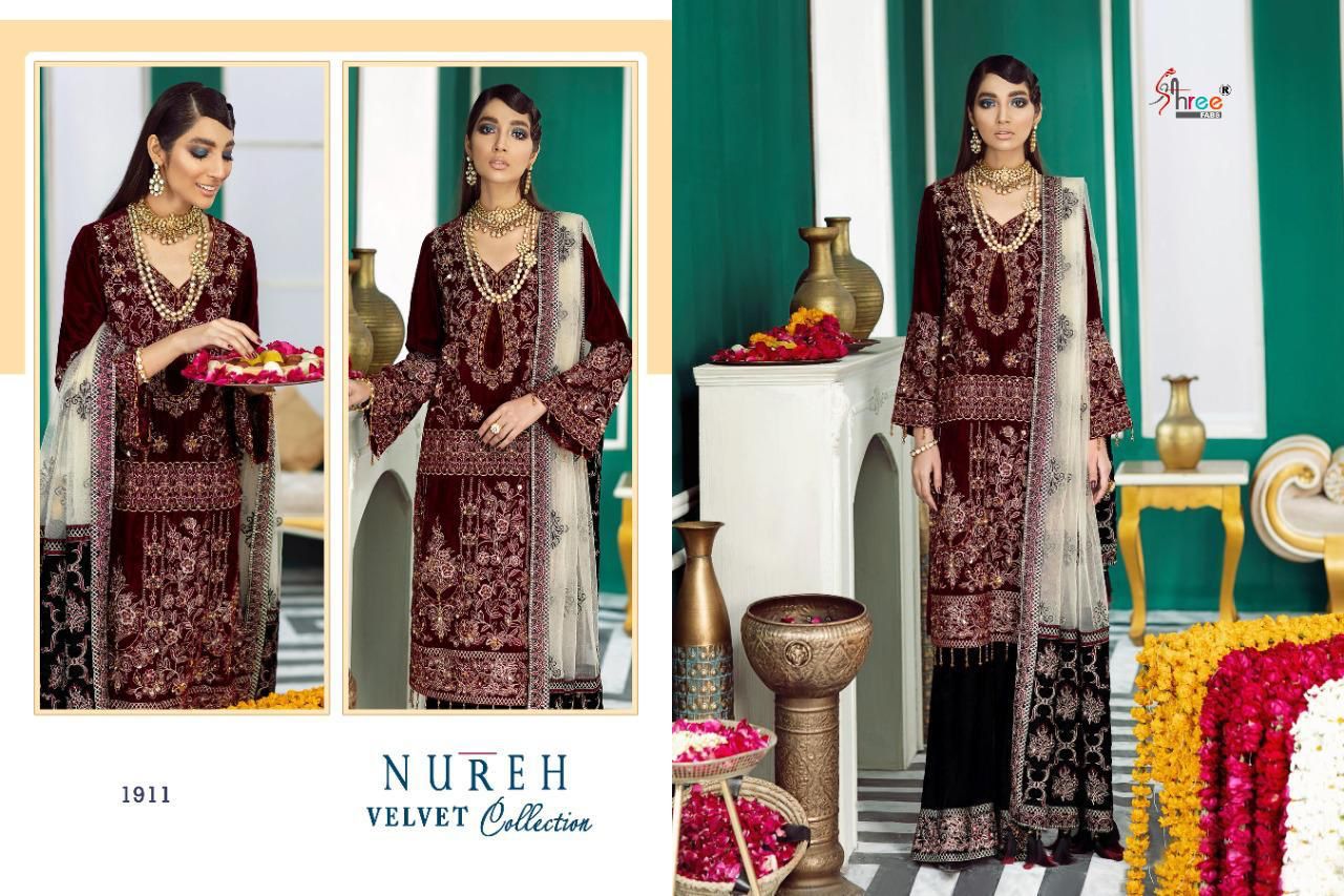 shree fab nureh velvet collection velvet graceful look salwar suit catalog