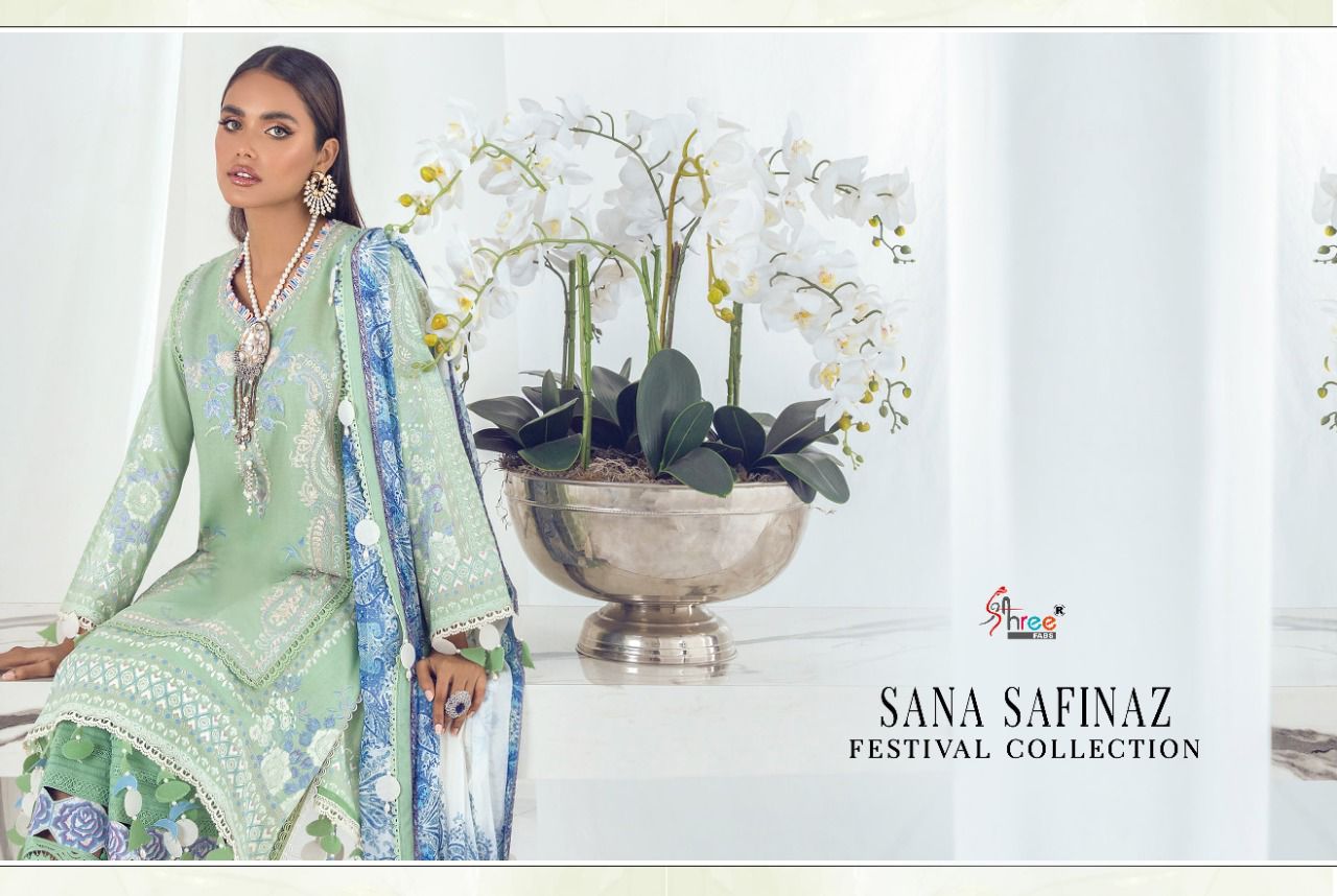 shree fab sana safinaz festival collection cotton authentic fabric salwar suit with cotton dupatta catalog