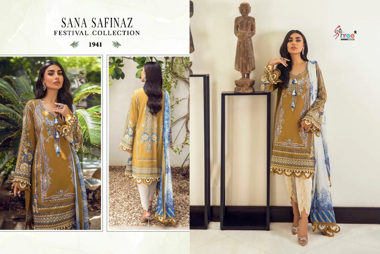 shree fab sana safinaz festival collection cotton authentic fabric salwar suit with cotton dupatta catalog