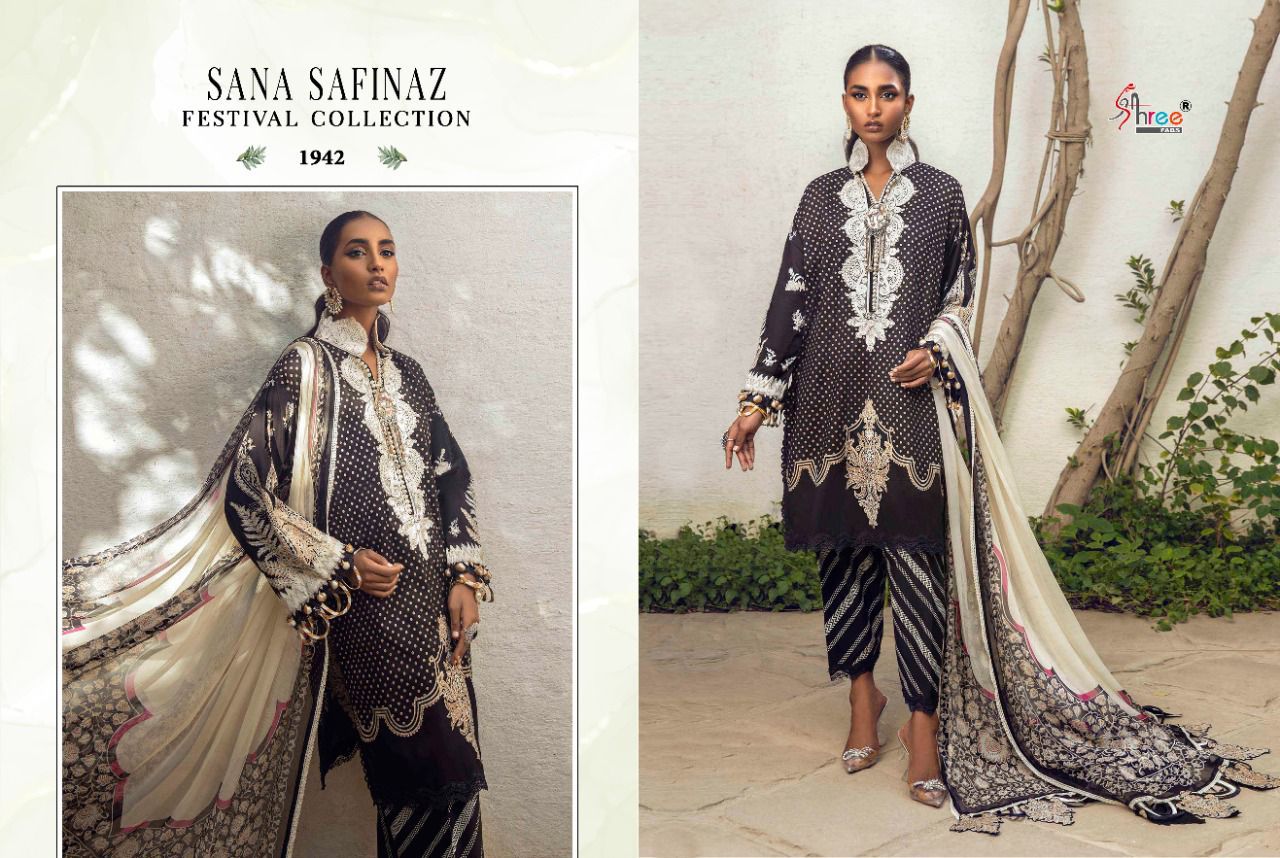 shree fab sana safinaz festival collection cotton authentic fabric salwar suit with cotton dupatta catalog