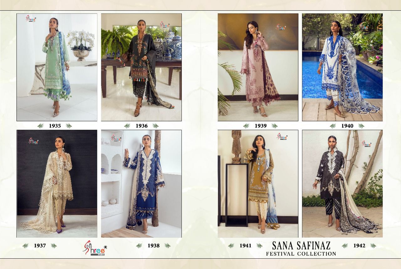 shree fab sana safinaz festival collection cotton authentic fabric salwar suit with cotton dupatta catalog