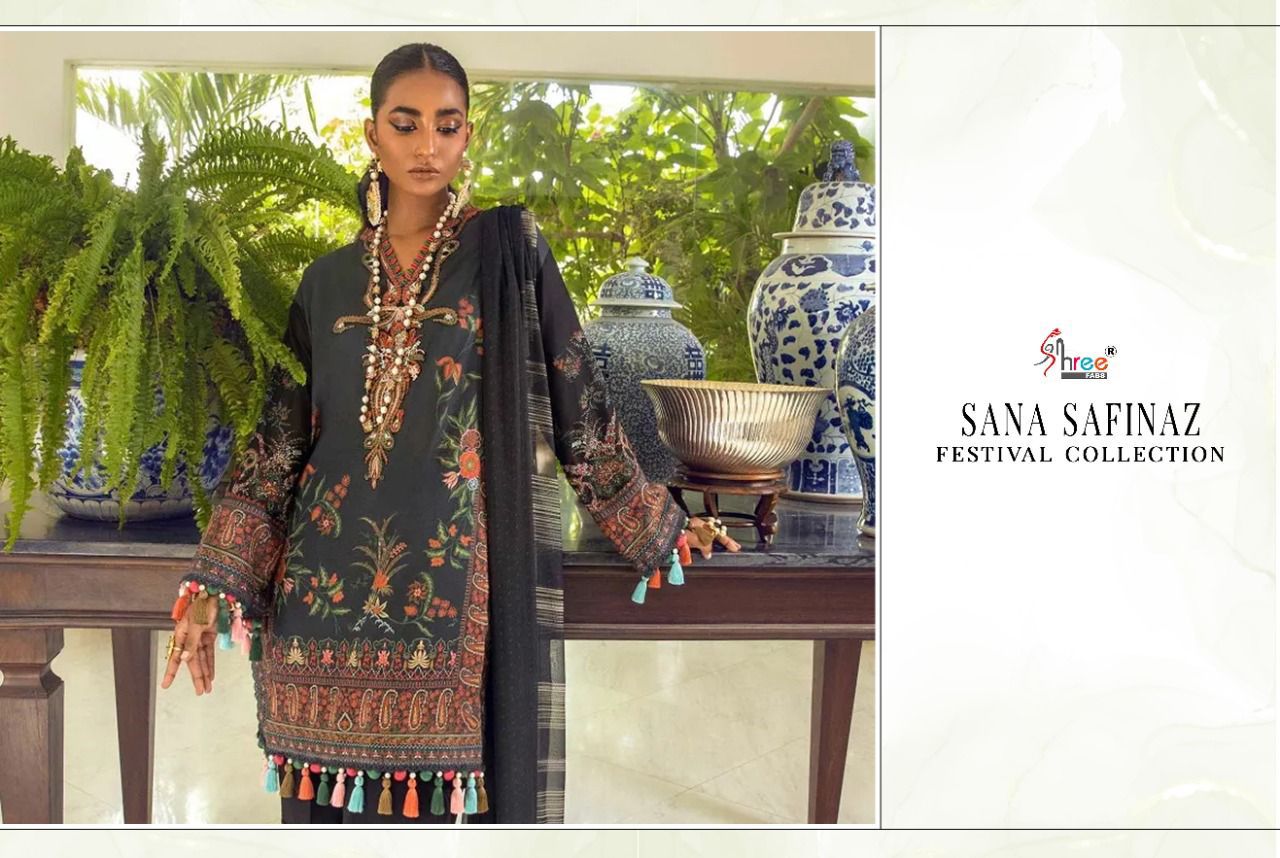 shree fab sana safinaz festival collection cotton authentic fabric salwar suit with cotton dupatta catalog