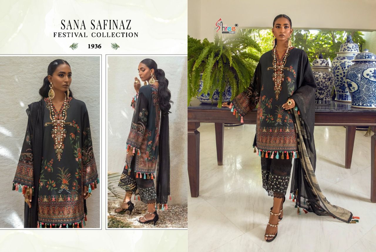 shree fab sana safinaz festival collection cotton authentic fabric salwar suit with cotton dupatta catalog