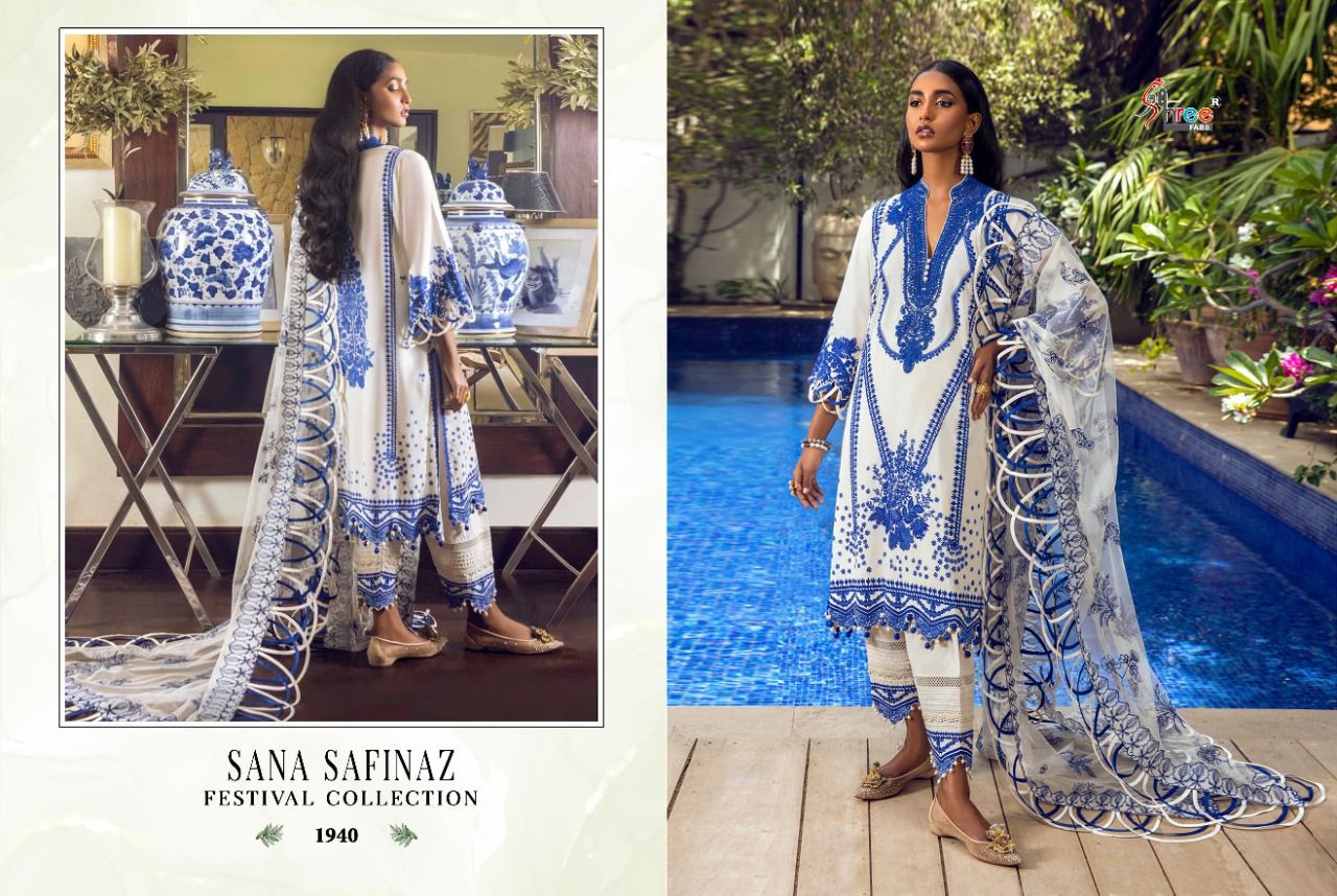 shree fab sana safinaz festival collection cotton authentic fabric salwar suit with cotton dupatta catalog