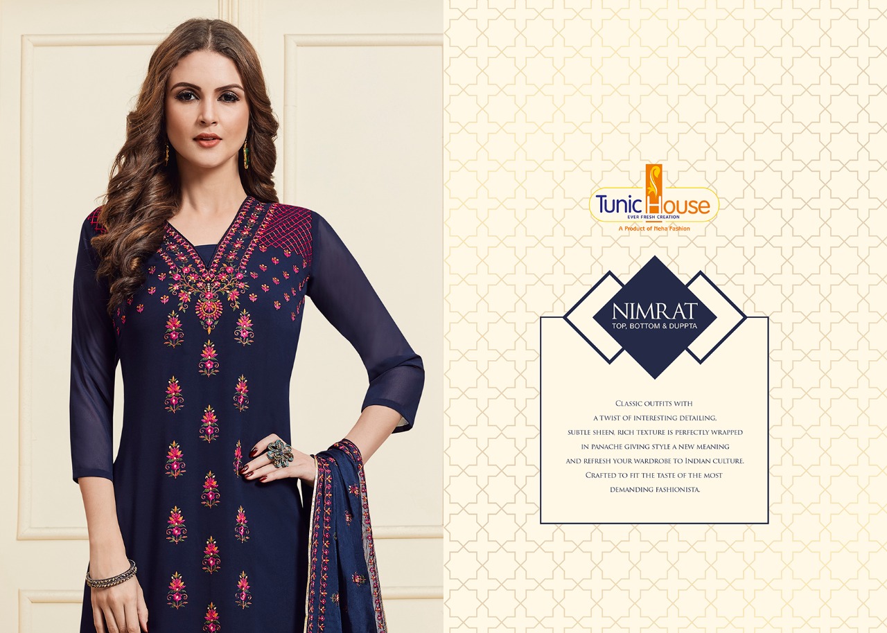 tunic house nimrat Georgette attrective work top bottom with dupatta catalog