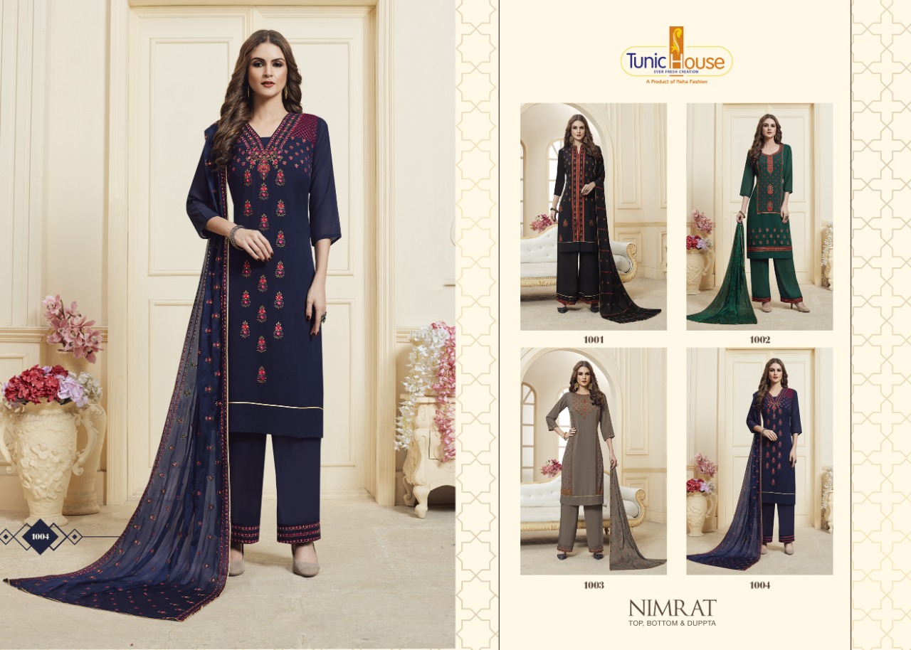 tunic house nimrat Georgette attrective work top bottom with dupatta catalog