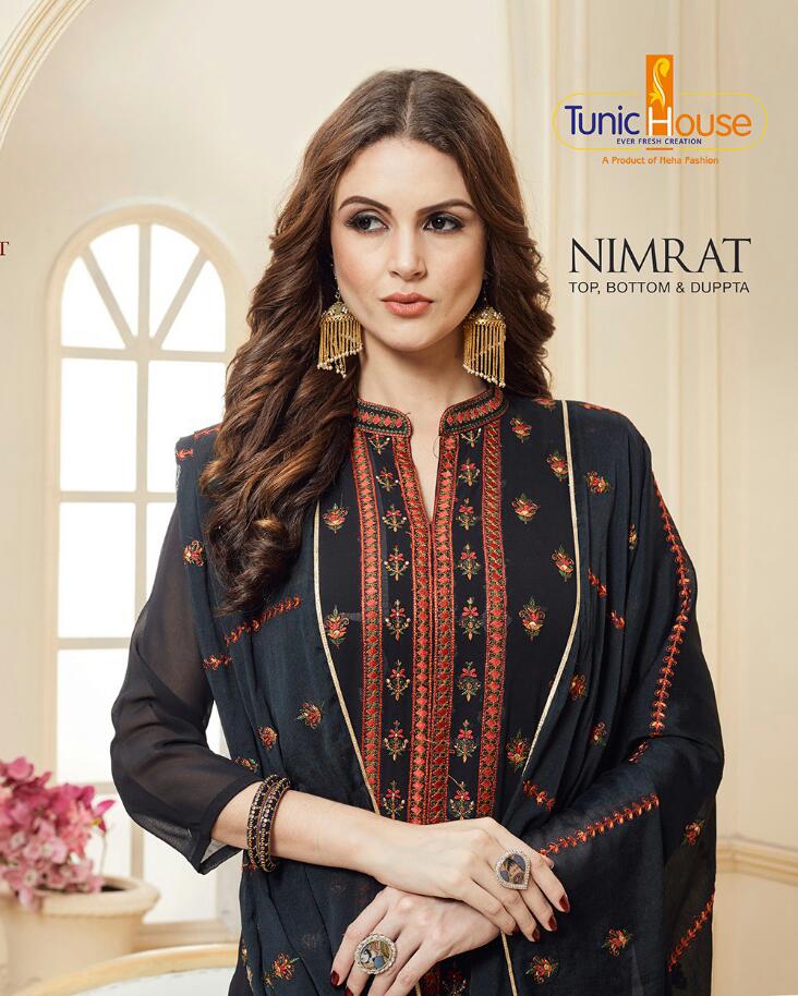 tunic house nimrat Georgette attrective work top bottom with dupatta catalog