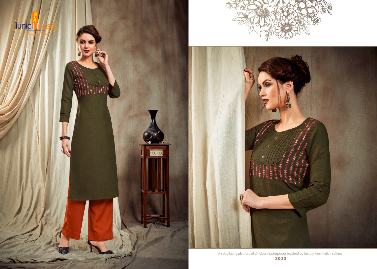 tunic house nitu cotton decent look kurti with pant catalog