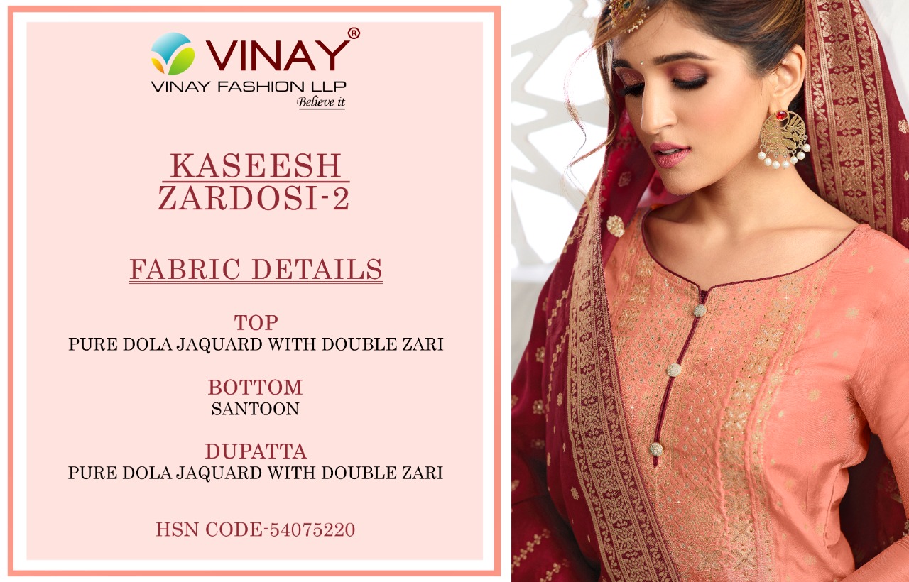 vinay fashion kaseesh zardosi 2 dola jaquard decent embroidary look salwar suit catalog