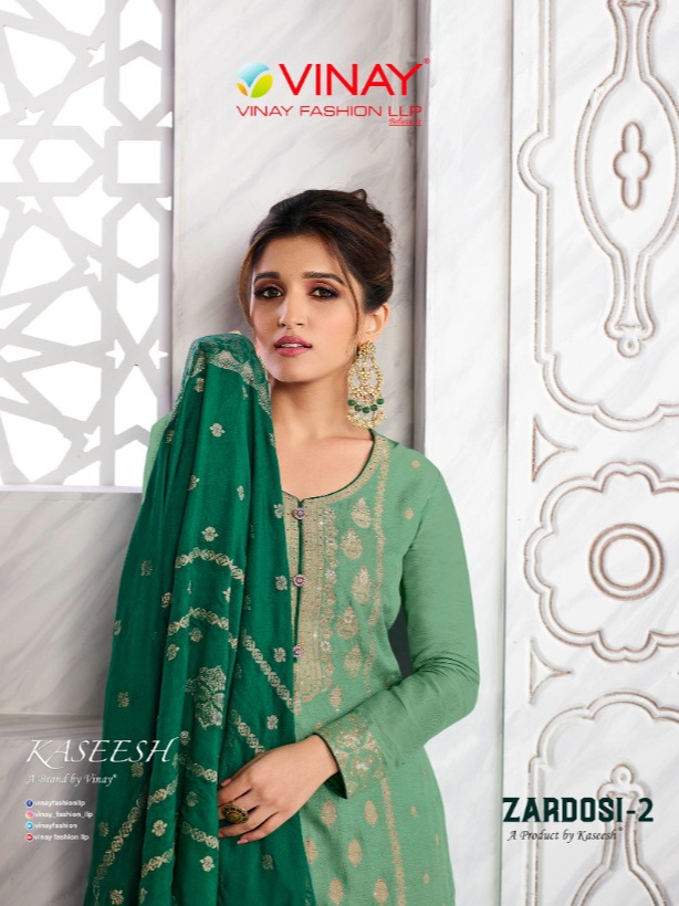 vinay fashion kaseesh zardosi 2 dola jaquard decent embroidary look salwar suit catalog