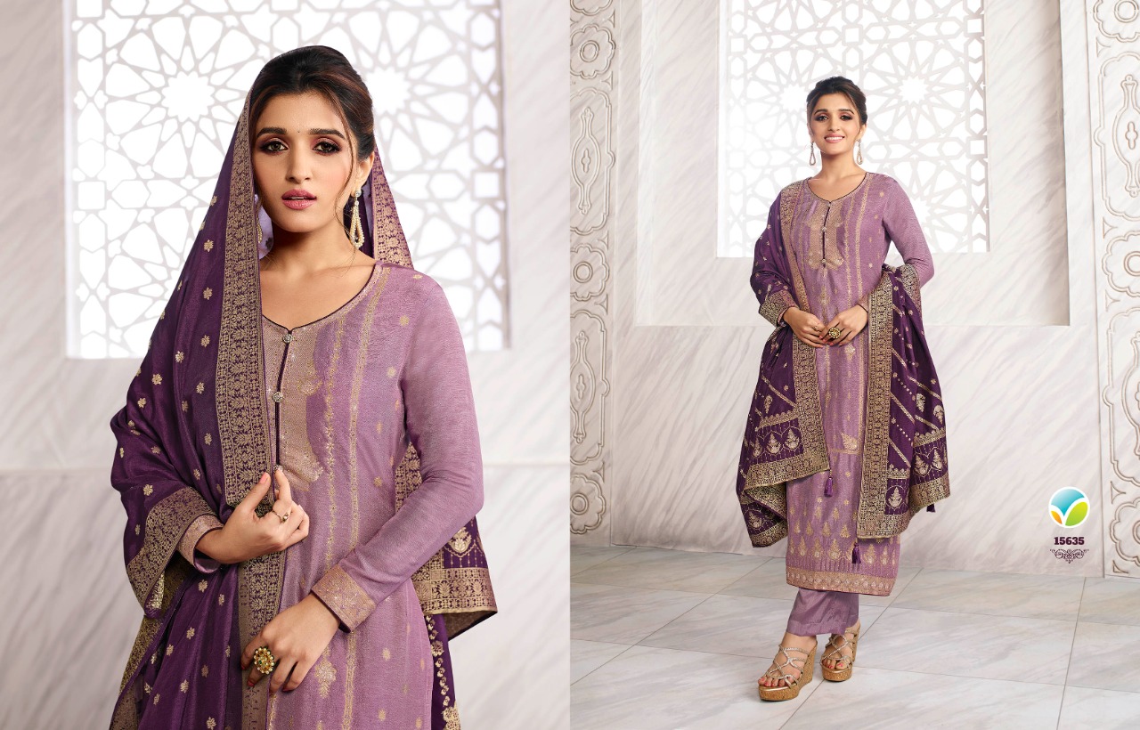 vinay fashion kaseesh zardosi 2 dola jaquard decent embroidary look salwar suit catalog