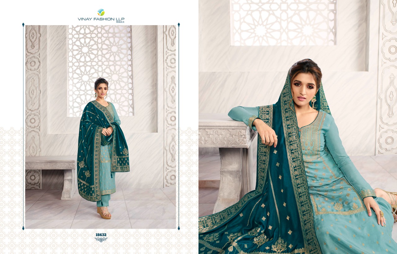 vinay fashion kaseesh zardosi 2 dola jaquard decent embroidary look salwar suit catalog