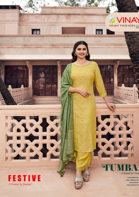 vinay fashion tumbaa festive viscose  decent look kurti with plazzo and dupatta catalog